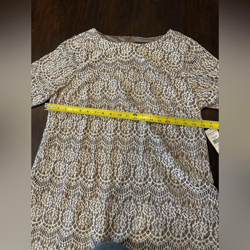 BRAND NEW WITH TAG! Jessica Howard Cream & Brown Lace Sheath Dress Size 14W - Picture 12 of 14